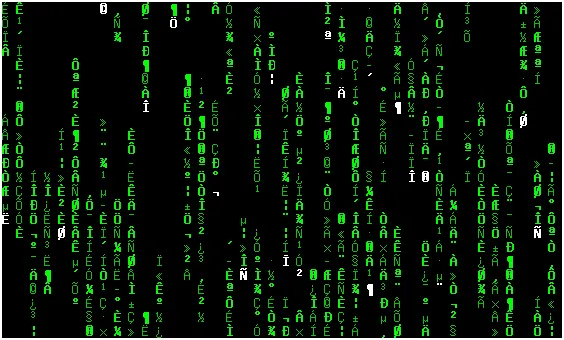 Green ASCII characters raining down a black terminal window — cmatrix